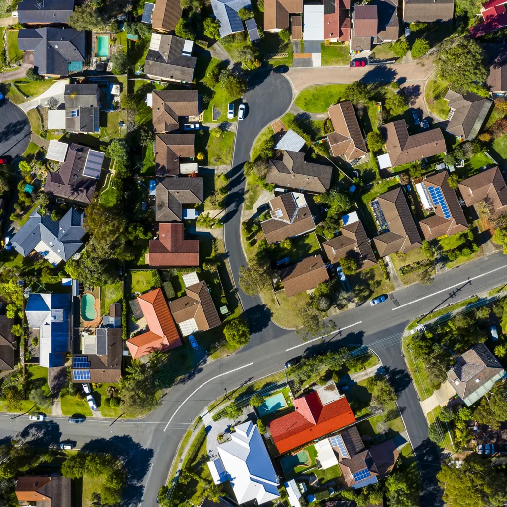 Aerial view of a suburban neighborhood

